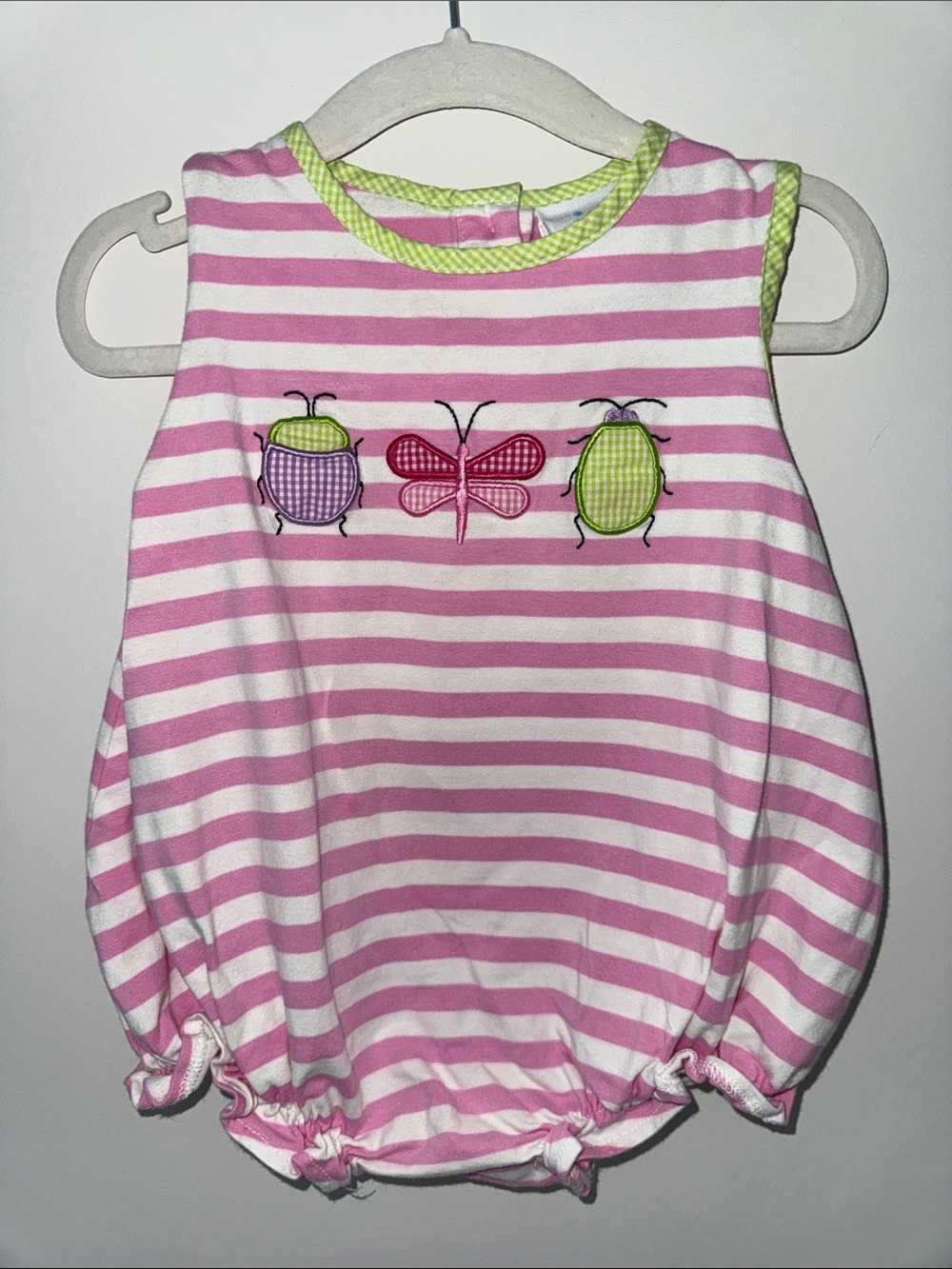 Pink & White Striped Bug Appliqué Sleep Sack Romper